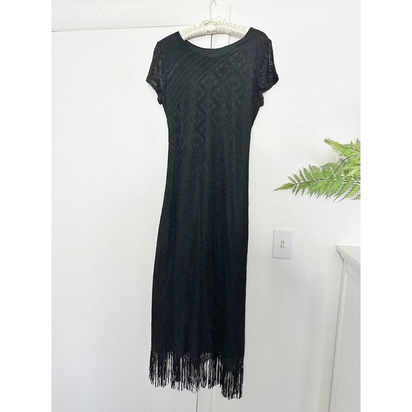 Harlow Dresses & Skirts - Vintage 1990’s Size 12 Harlow Black Knit Fringe Maxi Dress